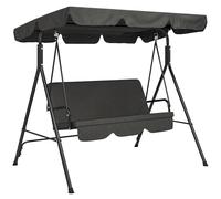 Outsunny Balancelle de Jardin 3 Places Toit Inclinaison réglable Coussins Assise et Dossier 1,72L x 1,1l x 1,53H m Acier Noir Polyester Noire