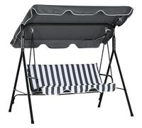 Outsunny Balancelle de Jardin 3 Places Toit Inclinaison réglable Coussins Assise et Dossier 1,72L x 1,1l x 1,53H m Acier Noir Polyester Gris