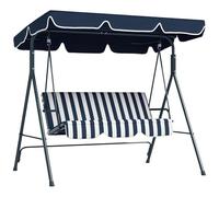Outsunny Balancelle de Jardin 3 Places Toit Inclinaison réglable Coussins Assise et Dossier 1,72L x 1,1l x 1,53H m Acier Noir Polyester Bleu