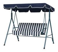 Outsunny Balancelle de Jardin 3 Places Toit Inclinaison réglable Coussins Assise et Dossier Acier Noir Polyester Bleu