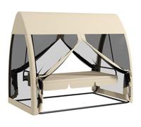 Outsunny Balancelle de Jardin Convertible 3 Places Auvent Coussins Beige | Balancelle d'Extérieur, Filet avec Fermetures Éclair, Poche, pour Jardin, Cour