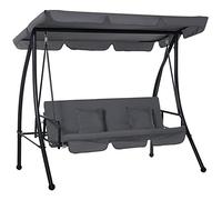 Outsunny Balancelle de Jardin Convertible 3 Places Grand Confort Inclinaison Toit réglable Matelas fourni 2L x 1,25l x 1,7H m métal Polyester Noir Anthracite