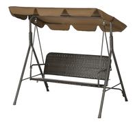 Outsunny Balancelle de Jardin Extérieur de 3 Places avec Auvent Ajustable Siège en Rotin PE et Accoudoirs 167x112x153 cm Marron
