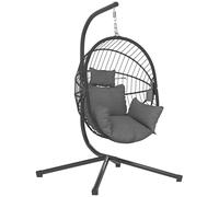 Outsunny Balancelle d'extérieur avec coussin rembourré épais, chaise suspendue de terrasse avec support en métal, panier pliable, porte-gobelet, structure en corde, pour intérieur et extérieur, gris