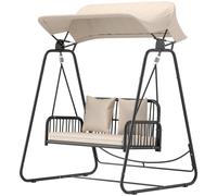 Outsunny Balancelle Hollywood en rotin 2 places avec auvent coussin jusqu'à 240 kg 149 x 121 x 180 cm Kaki