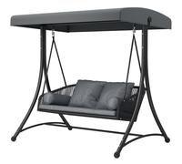 Outsunny Balancelle rotin 2 places avec toit solaire réglable, coussin moelleux, cadre en A Gris foncé