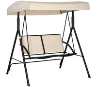 Outsunny Balançoire de Jardin 2 Places 140x118x162cm Beige | Auvent réglable, siège Texteline