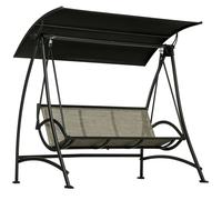 Outsunny Balançoire hollywoodienne 3 places, balançoire de jardin avec toit solaire réglable, protection UV, banc à bascule jusqu'à 330 kg de charge, Texteline, pour jardin, terrasse, noir