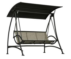 Outsunny Balançoire hollywoodienne 3 places, balançoire de jardin avec toit solaire réglable, protection UV, banc à bascule jusqu'à 330 kg de charge, Texteline, pour jardin, terrasse, noir