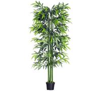 Outsunny Bambou Artificiel XXL 1,80H m Arbre Artificiel Feuilles denses réalistes Pot Inclus Noir Vert