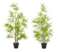 Outsunny Bambous artificiels 1,20H m réalistes par Bambou avec Vrais Troncs - Pot Inclus Noir Vert
