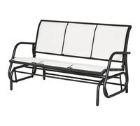 Outsunny Banc à Bascule de Jardin à 3 Places en Métal et Toile en Maille Respirante, 147x70x85cm, Beige