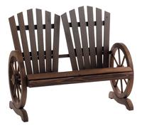 Outsunny Banc de Jardin 2 Places Adirondack Style Rustique Chic accoudoirs Roues Charette Bois Sapin traité carbonisation