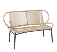 Outsunny Banc de jardin 2 places, banc d'extérieur en résine tressée avec cadre en métal, résistant aux intempéries, naturel