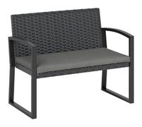 Outsunny Banc de jardin 2 places, banc d'extérieur en résine tressée PE avec coussin, acier galvanisé, 103x58x78cm, gris et noir
