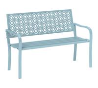 Outsunny Banc de jardin 2 places, banc extérieur jardin en acier avec dossier ajouré, 127 x 63 x 85 cm, bleu