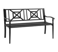 Outsunny Banc de jardin 2 places – Acier, dossier haut, assise à lattes, noir 128×62,5×81,5 cm