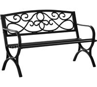 Outsunny Banc de jardin 2 places banquette extšŠrieur terrasse patio dossier inclinšŠ assise š€ lattes accoudoirs confortables ch?ssis acier fonte 128 x 58,5 x 85 cm noir
