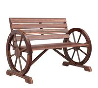 Outsunny Banc de Jardin 3 Places banc en bois extérieur Style Rustique Chic accoudoirs Roues Charette Bois Sapin traité carbonisation