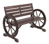 Outsunny Banc de Jardin banc 3 places banc en bois Style Rustique Chic accoudoirs Roues Charette Bois Sapin traitšŠ carbonisation