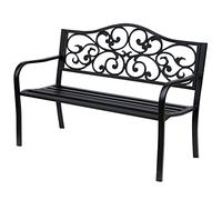 Outsunny Banc de Jardin 3 Places terrasse Style Cosy Chic 127L x 60l x 85H cm métal époxy anticorrosion Noir