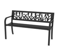 Outsunny Banc de Jardin à 2 Places en Acier avec Dossier Ornée et Accoudoirs, 125x50x75 cm, Noir