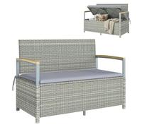 Outsunny Banc de Jardin avec Coffre de Rangement 170L - Banquette 2 Places en Résine Tressée avec Coussin Déhoussable et Accoudoirs en Bois d'Acacia - Vérin à Gaz, Gris