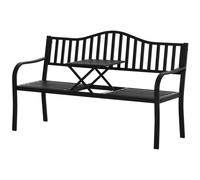 Outsunny Banc de jardin avec table extensible pour 2 personnes Banc de parc en métal Banque Banquette Banque de patio avec dossier et accoudoirs Mobilier de jardin Noir 150 x 58,5 x 90 cm