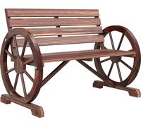 Outsunny Banc de Jardin banc 3 places banc en bois Style Rustique Chic accoudoirs Roues Charette Bois Sapin traitšŠ carbonisation