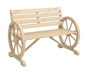 Outsunny Banc de Jardin Banc 3 Places Banc en Bois Style Rustique Chic accoudoirs Roues Charette Bois Sapin Effet Bois Naturel
