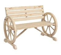 Outsunny Banc de Jardin banc 3 places en bois Style Rustique Chic accoudoirs Roues Charette Bois Sapin effet bois naturel