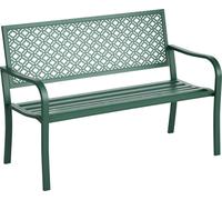 Outsunny Banc de jardin, banc extšŠrieur jardin en acier, avec dossier š€ motif floral, accoudoirs, pour 2 personnes, pour jardin, balcon, charge max. 240 kg, vert foncšŠ