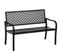Outsunny Banc de Jardin Dossier à Motif Floral 2 Personnes 240 kg Noir | Banc Extérieur Jardin en Acier, Accoudoirs, pour Balcon
