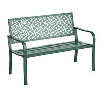 Outsunny Banc de jardin en acier, dossier à motif floral, accoudoirs, 2 places, vert foncé
