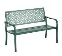 Outsunny Banc de Jardin Dossier Motif Floral 2 Personnes 240 kg Vert Foncé | Banc Extérieur Jardin en Acier, Accoudoirs, pour Balcon
