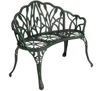 Outsunny Banc de jardin en aluminium moulé, banc extérieur 2 places avec dossier tulipe, assise florale, 99x57x78cm, vert antique