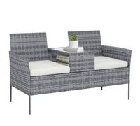 Outsunny Banc de Jardin en résine tressée 2 Places 135x64x81 cm Noir crème | avec Table et Coussins, pour Balcon et Terrasse, Canapé Extérieur, Résistant aux Intempéries