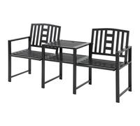 Outsunny Banc de Jardin Moderne 2 Places avec Table et Trou pour Parasol Mobilier d'Extérieur 165x56x85.5cm Noir