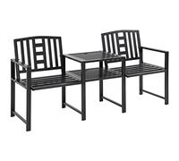 Outsunny Banc de Jardin Moderne 2 Sièges avec Table Latérale et Trou pour Parapluie Mobilier d'Extérieur 165x56x85.5cm Noir