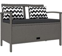 Outsunny Banc extšŠrieur jardin 2 places, banc de rangement 160L en rotin PE, avec coussin, 2 oreillers, cadre en acier, 112 cm, gris