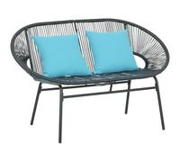Outsunny Banquette Banc de Jardin 2 Places Acier 132x72x83cm Noir | Cordage en Résine, 2 Coussins, Extérieur