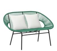 Outsunny Banquette Banc de Jardin 2 Places Acier 132x72x83cm Vert Foncé | Cordage en Résine, 2 Coussins, Extérieur