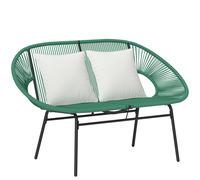 Outsunny Banquette banc de jardin 2 places en acier et cordage en résine avec 2 coussins - dim. 132L x 72l x 83H cm - vert foncé