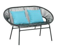 Outsunny Banquette banc de jardin 2 places en métal et cordage en résine avec 2 coussins - dim. 132L x 72l x 83H cm - noir