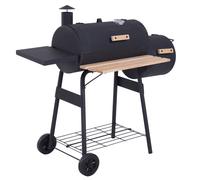 Outsunny Barbecue à carbon sur roulettes BBQ grille jardin camping 2 foyers foumoir évent réglable inclus 2 tablettes 124 x 53 x 108 cm noir