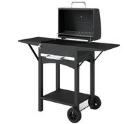 Outsunny Barbecue à charbon avec couvercle, fumoir BBQ avec 2 tables latérales, grande surface de cuisson, grille, thermomètre, roues
