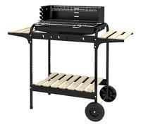Outsunny Barbecue à charbon BBQ grill sur pied avec gril réglable 2 roues et 3 étagères récupérateur de cendres noir