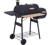 Outsunny Barbecue à Charbon fumoir BBQ Grill Smoker sur Pied avec Couvercle, roulettes, thermomètre, étagères Acier laminé à Froid Noir