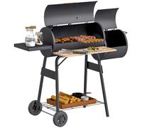 Outsunny Barbecue à charbon fumoir BBQ Grill sur Pied Couvercle Noir | Smoker, Roulettes, Thermomètre, Étagères Acier Laminé à Froid