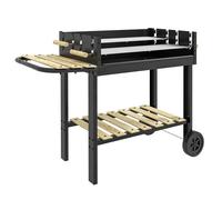 Outsunny Barbecue š€ charbon BBQ grill sur pied avec double gril ršŠglable 2 roues et 2 šŠtagššres dim. 113L x 53,5l x 82,5H cm noir